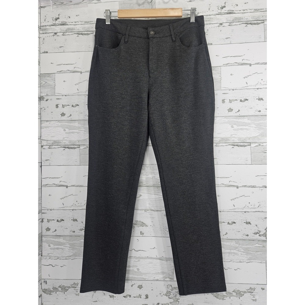 Chicos Womens Size 8R Gray Heathered Straight Leg Stretch Knit Pants 5 Pocket